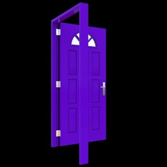 Purple door Wide-Open Portal with Isolated White Setting