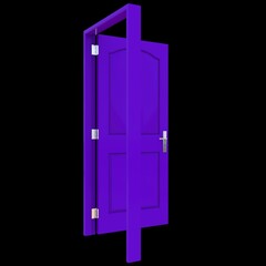 Purple door Unlocked Portal on Isolated White Surface