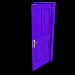 Purple door Wide-Open Gateway against Isolated White Backdrop