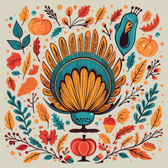 Thanksgiving seamless background - leaves and vegetables pattern vector. hand drawing thanks giving element cute ornament