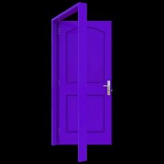 Purple door Opened Portal in Pure White Background Isolation