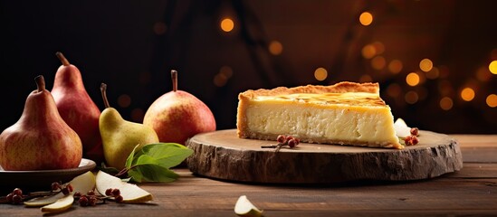 A pie made with cheese and pears - obrazy, fototapety, plakaty