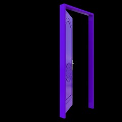 Purple door Revealed Pathway against White Isolated Surface