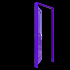 Purple door Open Gateway against Pure White Isolated Setting