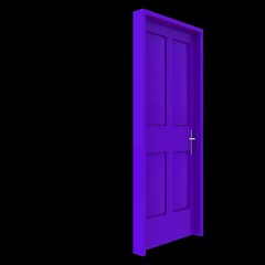 Purple door Illuminated Entrance in Isolated Background