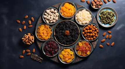 Combine Assorted Dried Fruits: Dates, Prunes, Apricots.