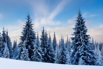 Fototapeta premium an enchanting winter landscape where snowflakes gently fall from the heavy gray sky Generative AI