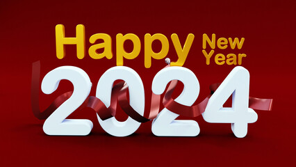 2024 happy new year - silver and gold confettis - 3D rendering