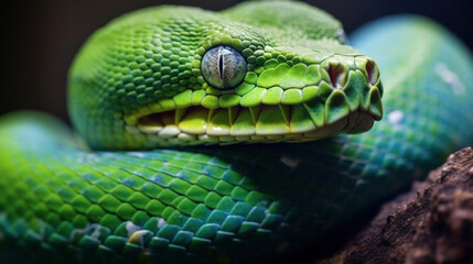 Closeup of a green python.