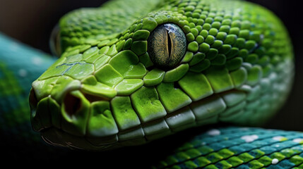 Closeup of a green python. - obrazy, fototapety, plakaty