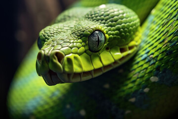 Closeup of a green python.