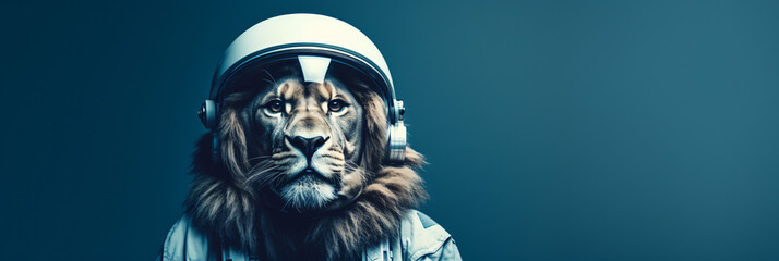 Successful Astronaut Lion in a Space Suit with a Helmet.