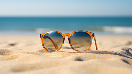 Fototapeta na wymiar Sunglasses on the Sand on the Beach.