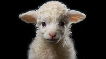 White Lamb 8 weeks old. Isolated on a black background
