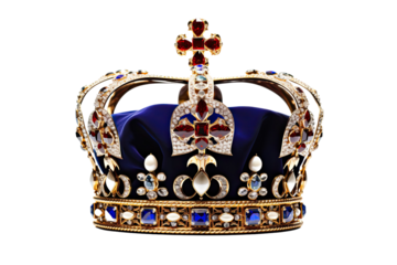 golden crown with precious stones on isolated transparent background