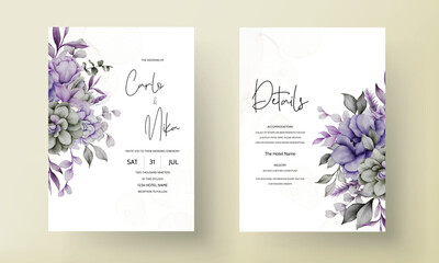 Naklejka na ściany i meble beautiful grey and purple flower invitation card