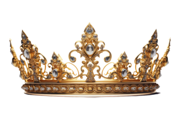 golden crown with precious stones on isolated transparent background