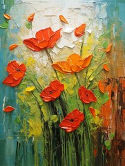 AI generated illustration of an acrylic painting of red poppies