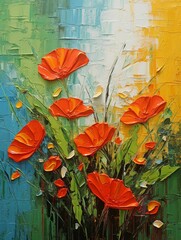 AI generated illustration of an acrylic painting of red poppies