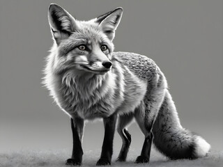 Black and white drawing of a fox Created by artificial intelligence