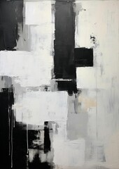 an abstract painting that has a cross and black and white colors