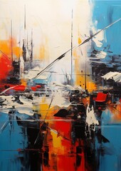 Abstract painting featuring vibrant and dynamic colors