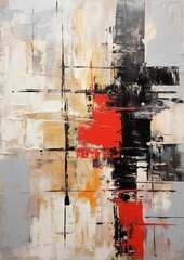 the image shows a red, black, and white painting