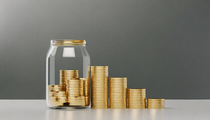 money coins sprouting as plants, piggy bank, and clock representing financial growth, savings,...