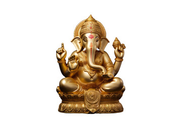 golden idol of lord ganesha on isolated transparent background