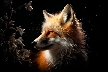Fototapeta premium AI generated illustration of a red fox with thick fur looking intently at something in the distance