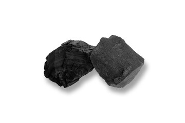 Natural wood charcoal isolated on white background with clipping path. Hard wood charcoal.