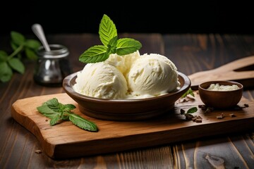 AI generated illustration of a bowl of vanilla-flavored ice cream