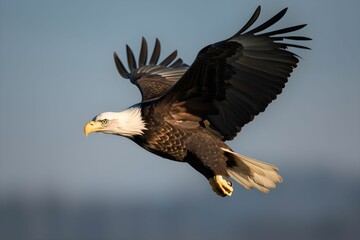 Fototapeta premium AI generated illustration of A majestic bald eagle soars through the sky with its wings outstretched