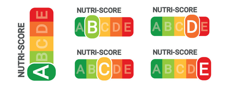 Nutri Score Sticker System - Vector Illustrations Isolated On White Background