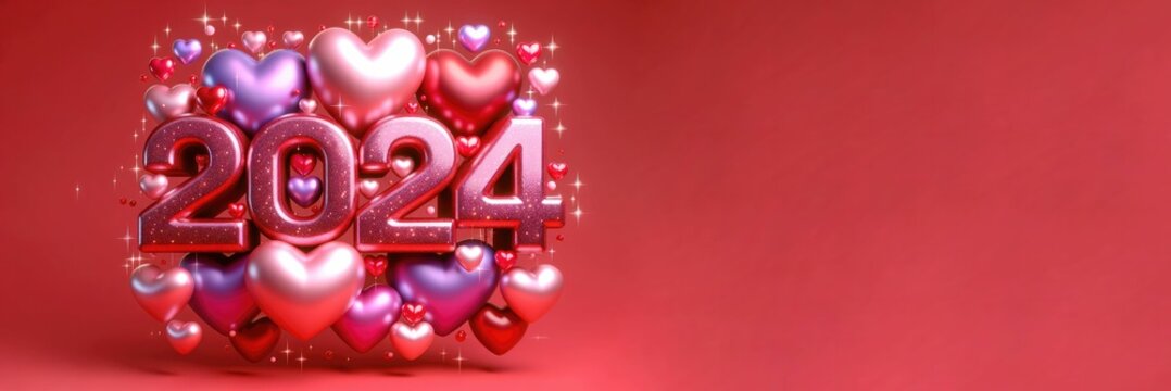 text 2024 contained hearts,Valentine day