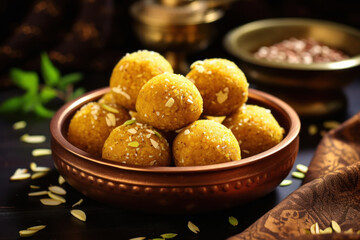 Laddu made from gram flour, indian sweet dessert in diwali festival