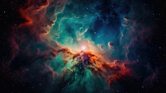 AI generated illustration of a night sky with luminous stars and majestic wispy clouds