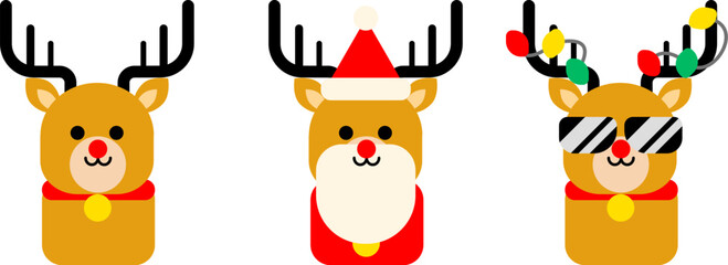 Festive Reindeer Cartoon: Joyful Christmas Celebration with Many Actions © tanasab