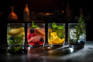 AI generated illustration of four glasses filled with delicious cocktails