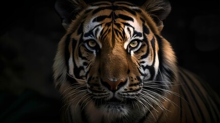 Obraz premium AI generated illustration of a mysterious Bengal tiger in a shadowy environment