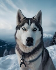 AI generated illustration of a majestic Siberian Husky in a winter wonderland