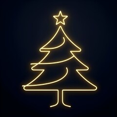 Christmas tree yellow neon lines with a star on black background