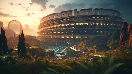 Amphitheater Colosseum in Rome - AI Generated - obrazy, fototapety, plakaty