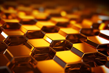Fototapeta premium Golden hexagons Polygonal mosaic surface