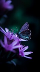 AI-generated illustration of A beautiful butterfly perched atop a lush purple flower