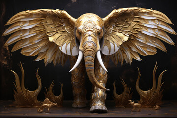 Golden color elephant with wings.