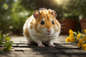 AI generated illustration of A small, brown and white hamster