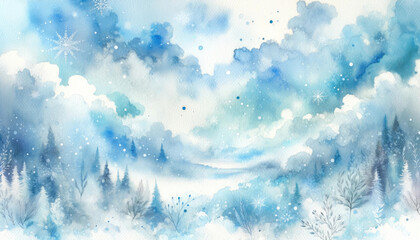 Abstract blue watercolor winter background with snowflakes. Generative ai. - obrazy, fototapety, plakaty