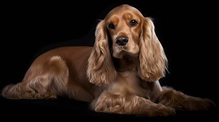 AI generated illustration of an adorable English Cocker Spaniel with a black background