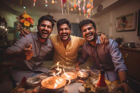 Three Indian Friends Celebrating New Year Party